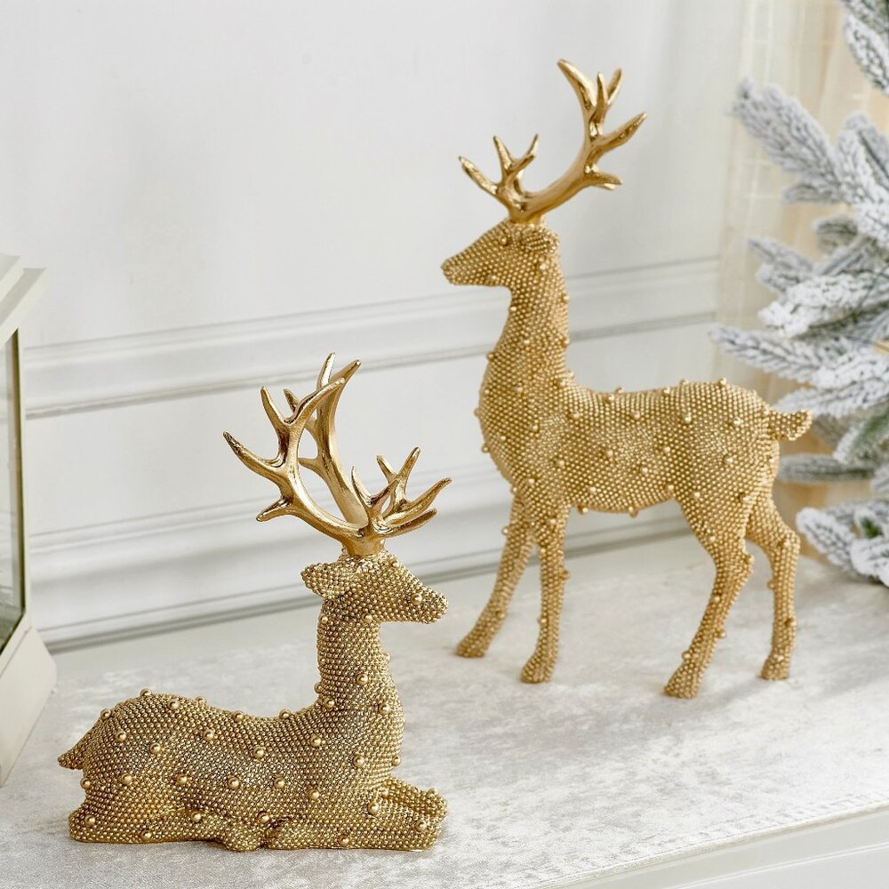2-Piece Beaded Deer Figures by Valerie Gold